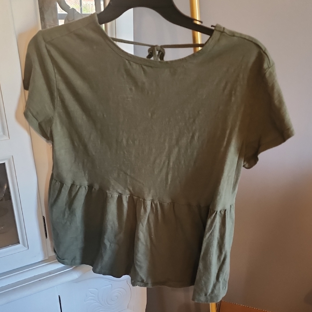 Time and Tru Olive Peplum Tee